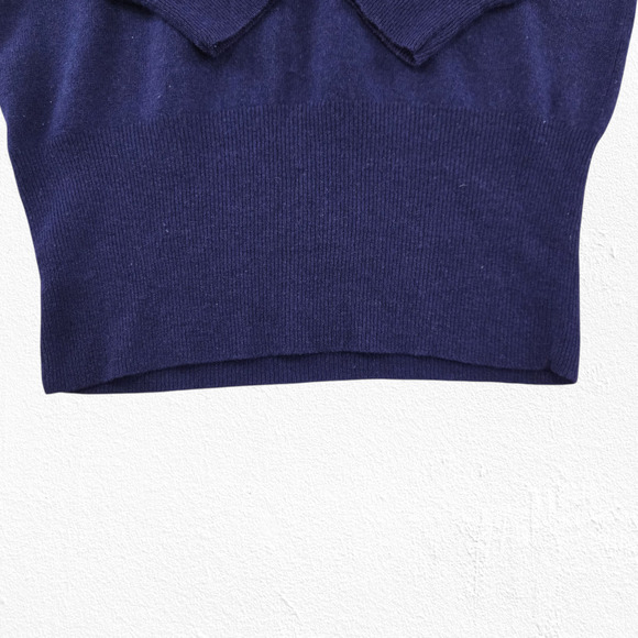 Vintage 80s Navy Blue Lambswool Angora Fitted Turtleneck Sweater Size Medium - Picture 4 of 6